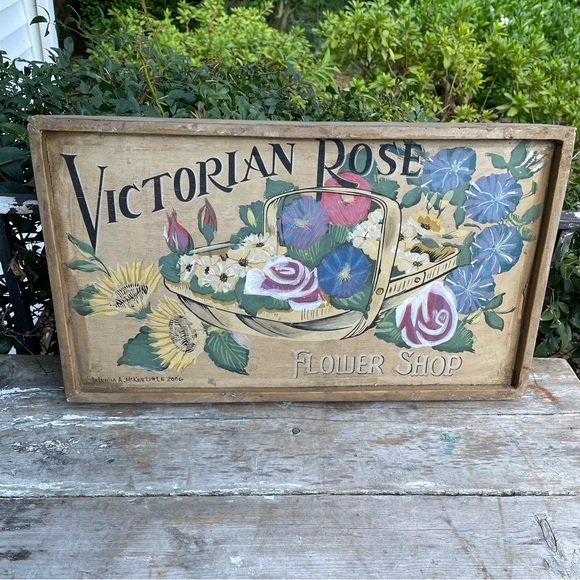 Vintage Victorian Rose Flower Shop Hand Painted Sign - Picture 3 of 10